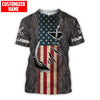 Maxcorners Fishing Hook American Flag Camo Personalized Name 3D Shirt