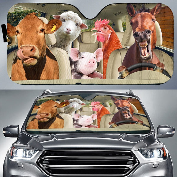 Maxcorners Driving Farm Animals All Over Printed 3D Sun Shade