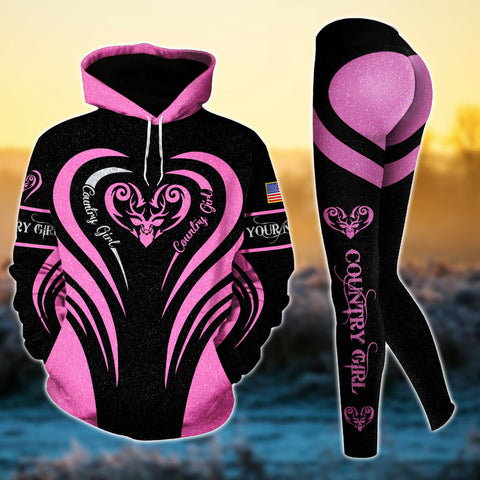 Max Corner Special Deer Hunting Heart Line Pattern Personalized 3D Style 1 Combo Hoodie & Legging Set