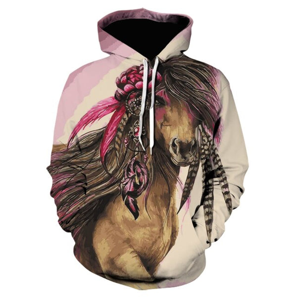 Maxcorners 3D Printing Horse Pattern Men Casual Fashion Pink