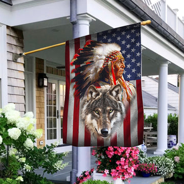 Maxcorners Native American With Wolf Flag