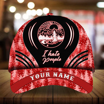 Max Corners I Hate People Camping Art Pine tree pattern 4 Custom 3D Cap