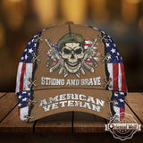 Maxcorners Strong And Brave Skull Us Veteran Flag - Cap