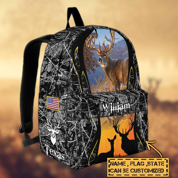 Maxcorners Deer Hunting Name State & Flag Personalized Backpack
