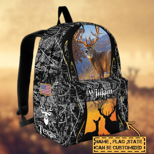 Maxcorners Deer Hunting Name State & Flag Personalized Backpack