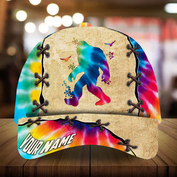 Max Corners Bigfoot Camping Art Leather Pattern 2 Custom 3D Cap