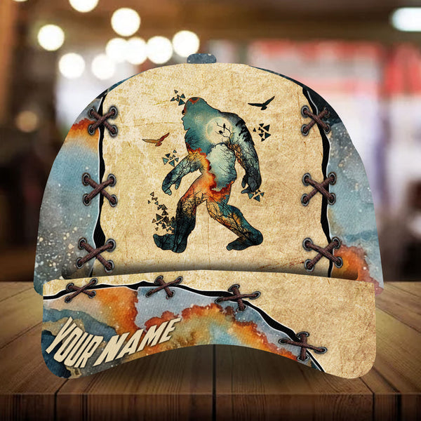 Max Corners Bigfoot Camping Art Leather Pattern 6 Custom 3D Cap