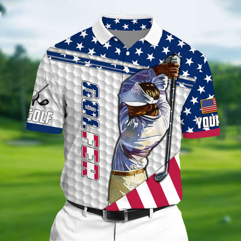 Max Corners US Flag Golf Man Multicolor Personalized 3D Golf Polo Shirt