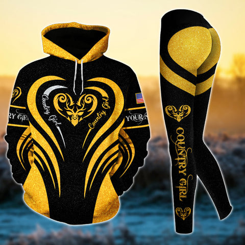 Max Corner Special Deer Hunting Heart Line Pattern Personalized 3D Style 4 Combo Hoodie & Legging Set