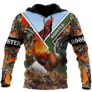 Maxcorners King Rooster 3D Over Printed Orange Unisex Deluxe Hoodie
