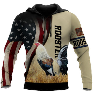 Maxcorners King Rooster American Flag All Over Printed Unisex Deluxe Hoodie