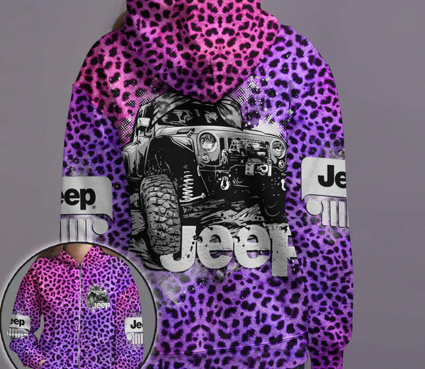 Maxcorners Jeep Leopard Grunge 3D Over Printed Hoodie